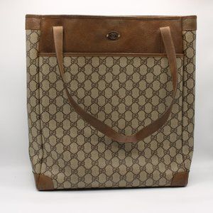 Gucci Tote Brown Supreme GG Monogram Canvas on Leather Vintage